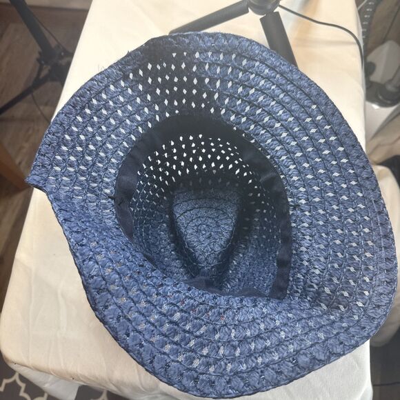 SHEIN Navy Blue Straw Hat Red White And Blue Bead Accents USA NWOT - Picture 8 of 12